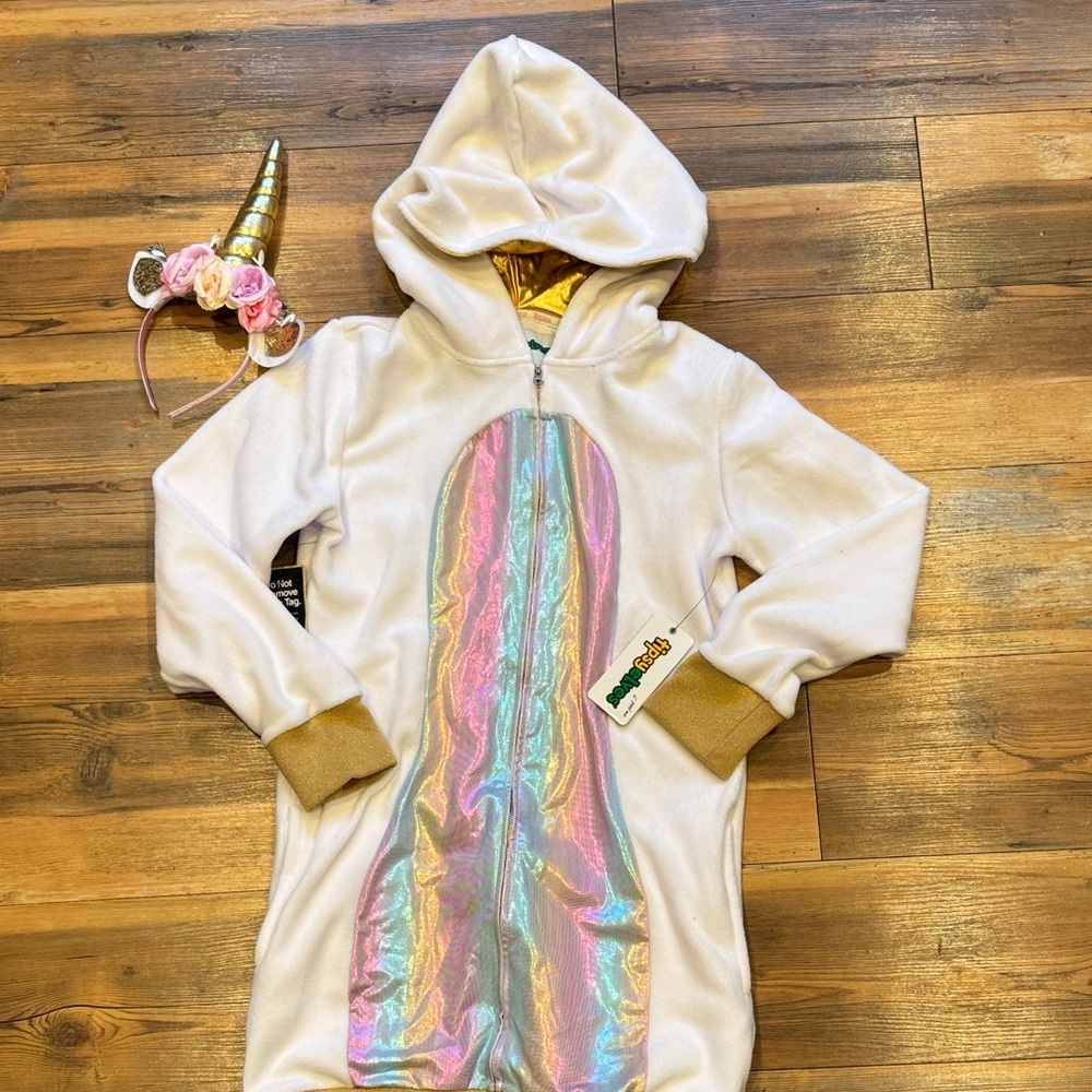 Tipsy Elves Unicorn fleece zip up dress with headband